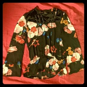 Worthington Floral on Black Sheer Blouse